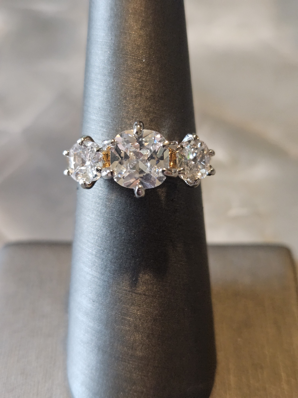 Classic Three-Stone White Crystal Ring - Women Jewelry